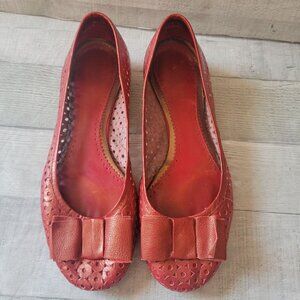 Clarks Womens Red Leather Ballet Flats Size 6.5